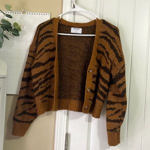 Brown and orange tiger print cardigan
